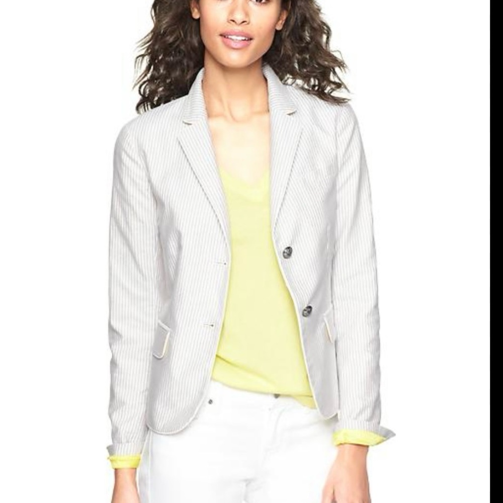 GAP Cream and White Pinstripe Blazer Tailored Fit